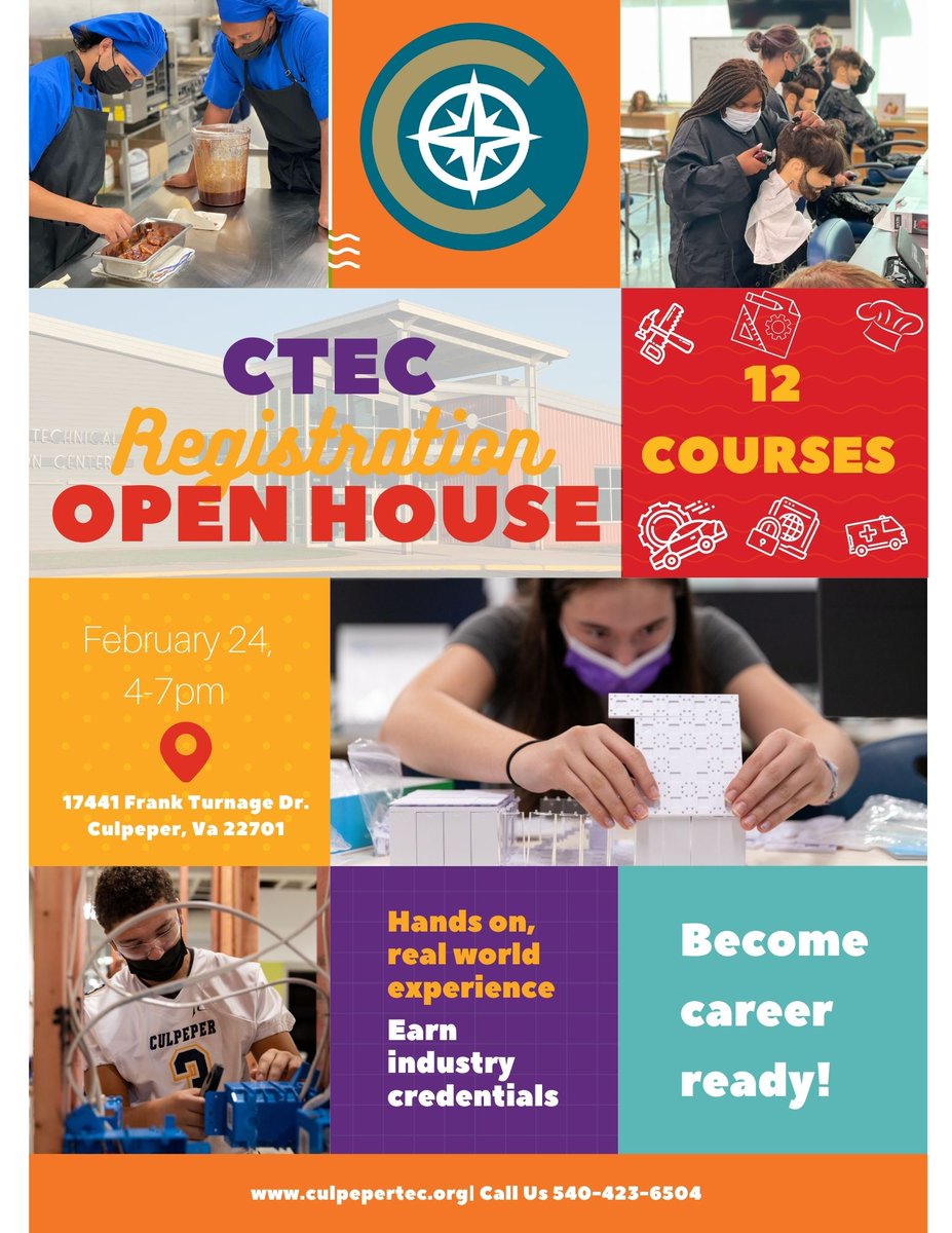 CCPSCCHSGuide's tweet image. CTEC is hosting it&apos;s Open House today at 4pm. You can meet the instructors, tour the building, and register for the 2022-23 school year! #seizeopportunity