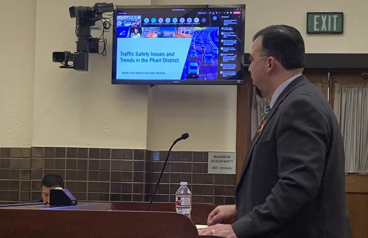 TxDOTCEO's tweet photo. Pete Alvarez @TxDOTPharr District Engineer notes that Human Trafficking is a major factor in the 46% rise of fatalities that Texas has seen the border region.  One crash alone last year involving human trafficking resulted in 10 deaths. https://t.co/QSfHhrS1Ja