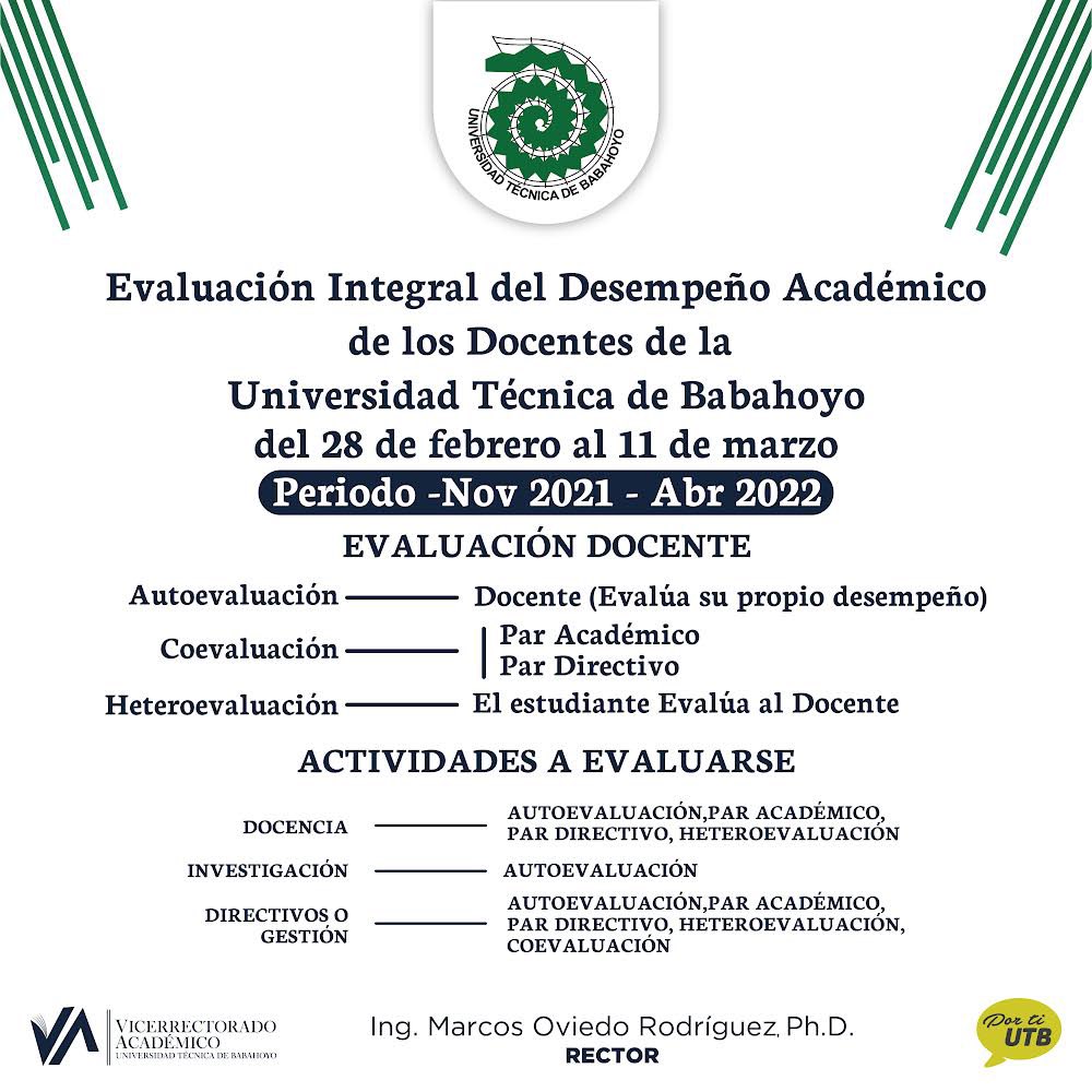 Evaluación Integral del Desempeño Académico de los Docentes, periodo Nov 2021 - Abr 2022.