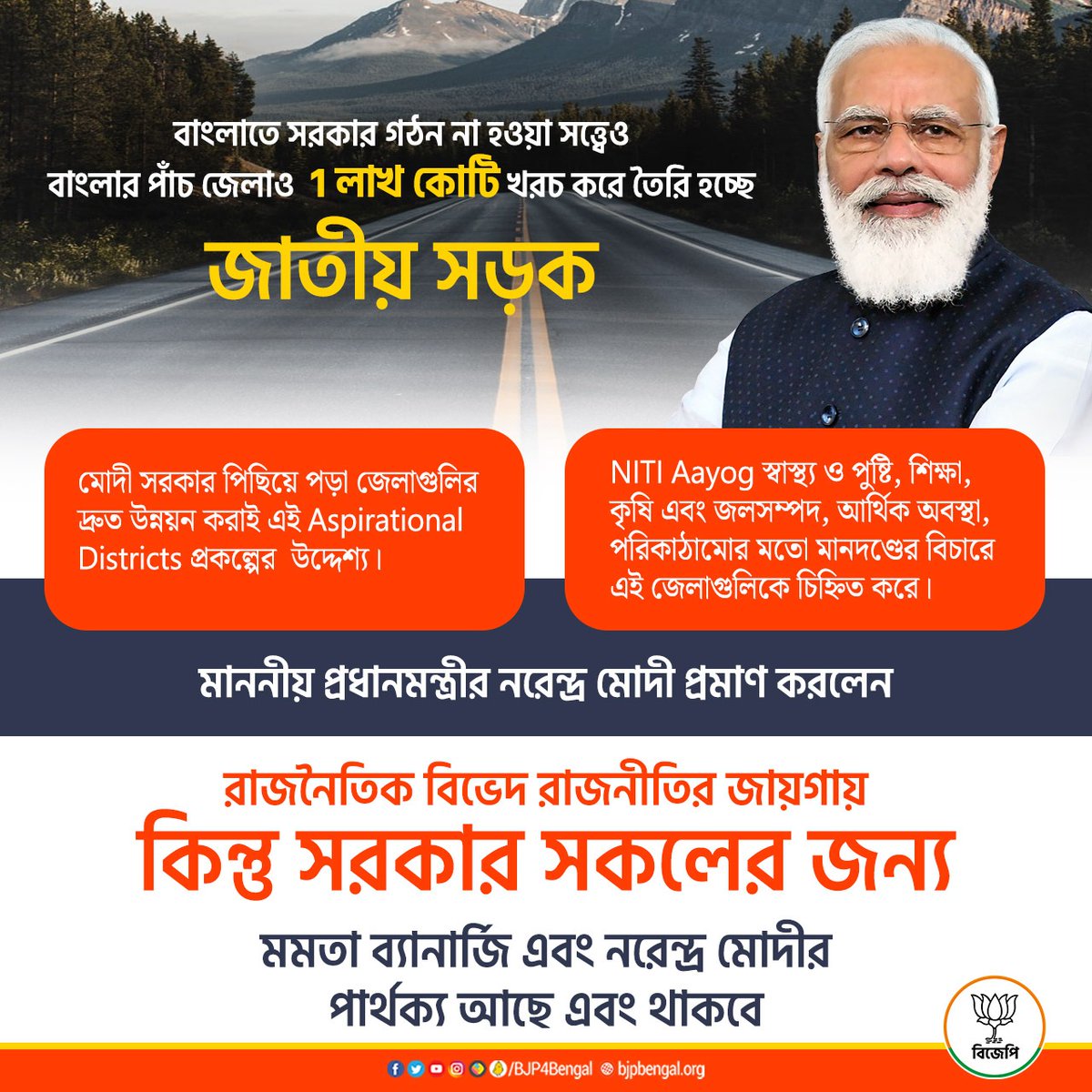 BJP4Bengal's tweet photo. বাংলাতে সরকার গঠন না হওয়া সত্ত্বেও বাংলার পাঁচ জেলাও1 লাখ কোটি খরচ করে তৈরি হচ্ছে জাতীয় সড়ক। 

মাননীয় প্রধানমন্ত্রী @narendramodi প্রমাণ করলেন রাজনৈতিক বিভেদ রাজনীতির জায়গায় কিন্তু সরকার সকলের জন্য। https://t.co/NZsvi9U2sx