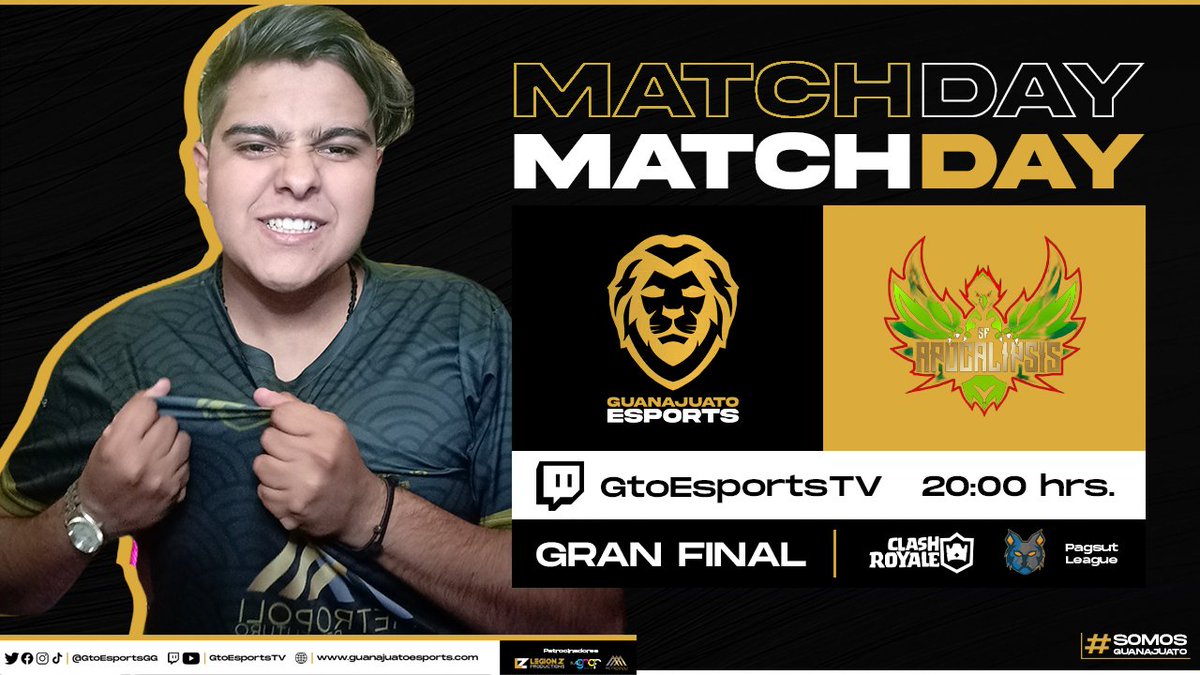 𝗣𝗢𝗥 𝗘𝗟 𝗖𝗔𝗠𝗣𝗘𝗢𝗡𝗔𝗧𝗢 🦁🏆

Esta noche buscaremos alzar un trofeo más en la arena de #ClashRoyale en la <a href="/PagsuTL/">PGaming League</a> en contra de <a href="/SF_APOCALIPSIS/">Sf.apocalipsis.sports</a>. 🦁🆚🐦

🔴 ¡No te lo pierdas!
📺 Twitch.tv/GtoEsportsTV

¡𝙋𝙪𝙧𝙤 𝙂𝙏𝙊 𝙘𝙖𝙧𝙖𝙟𝙤! 🦁🖤💛

#SomosGuanajuato