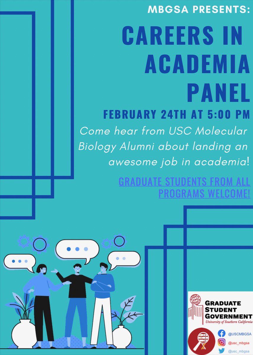 Join us today at 5:00 PM in RRI 101 for the Careers in Academia Panel. Come hear from USC Alumni Dr. Chetan Rawal, Dr. Chiara Merigliano, Dr. Adam Krieger, and Dr. Wilber Escorcia about searching for postdocs and professor positions.