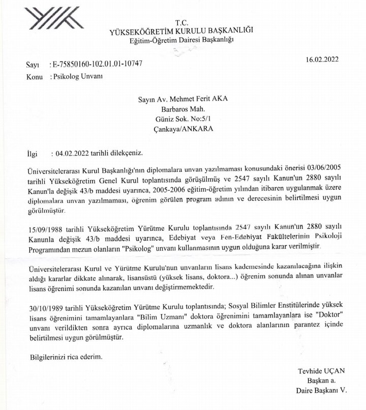 Psikolog unvanını sadece Psikoloji bölümü  lisans mezunlarının kullanabileceklerine dair YÖK kararını paylaşıyoruz.
Psikolog unvanının ve psikolojinin uzmanlık alanlarına ait, içinde "Psikolog" adı geçen her unvanın; sadece lisans eğitiminin Psikoloji olması şartıyla+