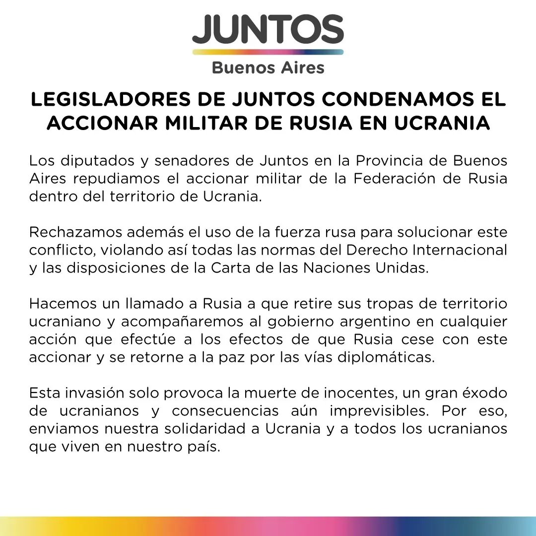 AndresDeLeo's tweet photo. Desde @JuntosSenadoBA y @DiputadosJuntos condenamos el accionar militar de Rusia en Ucrania 👇 https://t.co/JcS6u0g4A6