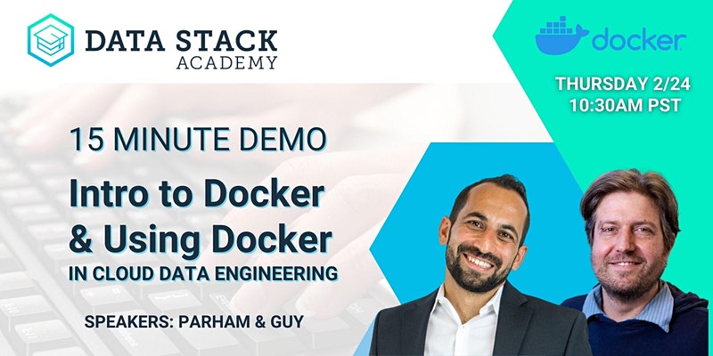 TODAY join us at 10:30AM PST for ‘Intro to Docker &amp; Using Docker in Cloud Data Engineering’ and learn what Data Engineering is and  how to use Docker. 

eventbrite.com/e/268635023587

#DataEngineering #DataScience #Learndata #techwebinars