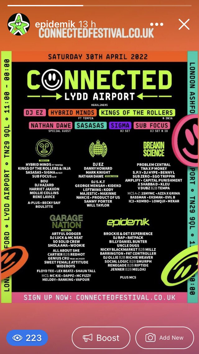 Epidemik <a href="/ConnectedFestUK/">Connected Festival UK</a> sat 30th April - get your tickets 🎫 in -
