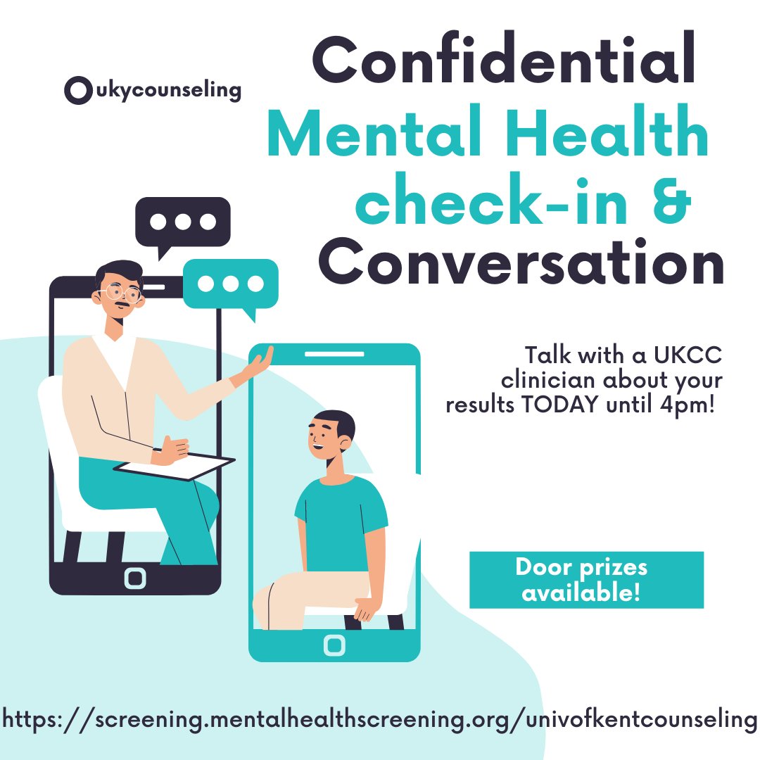 Have you check in on your mental health today??? Take a free check in and talk with a UKCC online about your results. Door prizes available. 
screening.mentalhealthscreening.org/univofkentcoun…