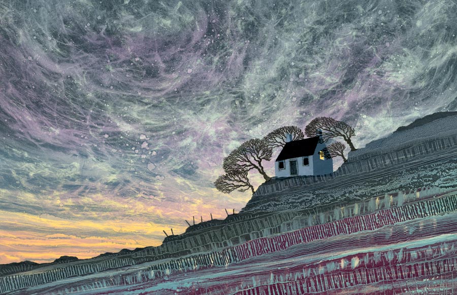 A "Wuthering Heights" style house on a rocky landscape with brooding sky. 
"Heathcliff, it's me, I'm Cathy
I've come home, I'm so cold
Let me in your window"
(Kate Bush)
rebecca-vincent.co.uk/twitter-welcome