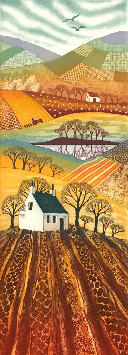 printreb's tweet image. "Country Reflections" is a hand-printed etching. This is a really tall one so do tap/click to see the whole thing! rebecca-vincent.co.uk/product-page/c… #etching #printmaker #landscapeartist #tallprint