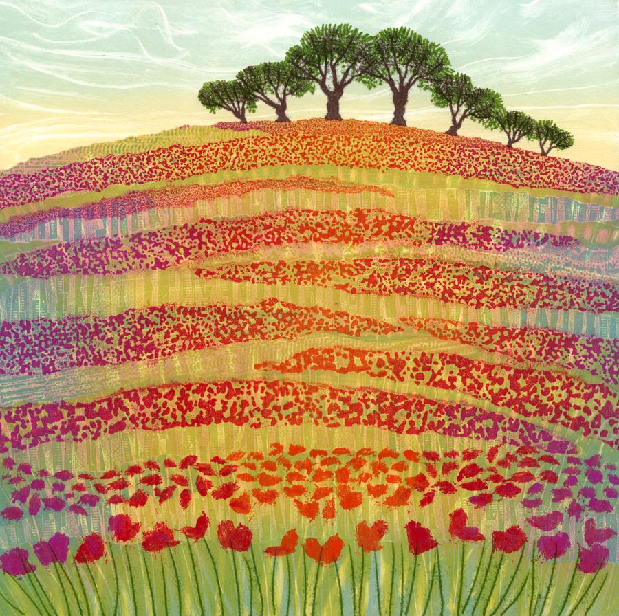 printreb's tweet photo. Flowers of the Field: Have you seen any good poppy fields lately? Their glorious colours are breathtaking. It's a challenge for an artist! I used layers of coloured ink printed with textured materials. Original now in the USA. Greeting cards available. https://t.co/7fo3dHh5Wc https://t.co/9SSIQkLDGp