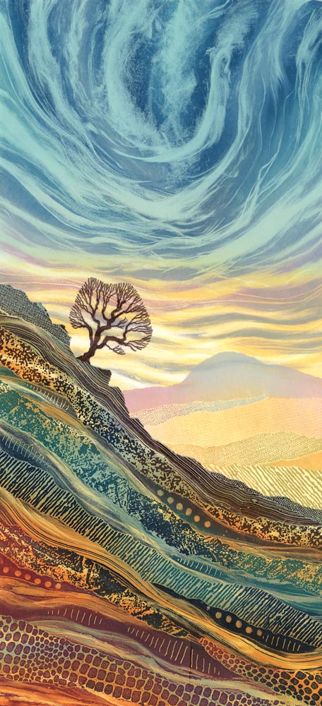 On the Edge was inspired by a view in Yorkshire where I saw a tree clinging on for dear life. There's something about these lone trees in extreme conditions that seems to relate to our tenacity in the face of turbulent times. #yorkshire rebecca-vincent.co.uk/product-page/o…