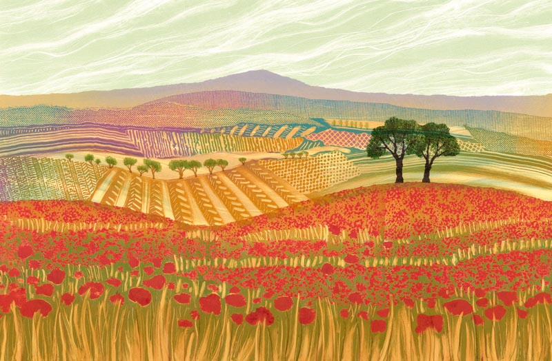 I've long wanted to make a landscape featuring the dramatic red of poppies which thrill us in the summer but it's been a while in the pipeline as I've experimented with different ways of interpreting the poppies and the summer trees. rebecca-vincent.co.uk/product-page/p… #poppyfields