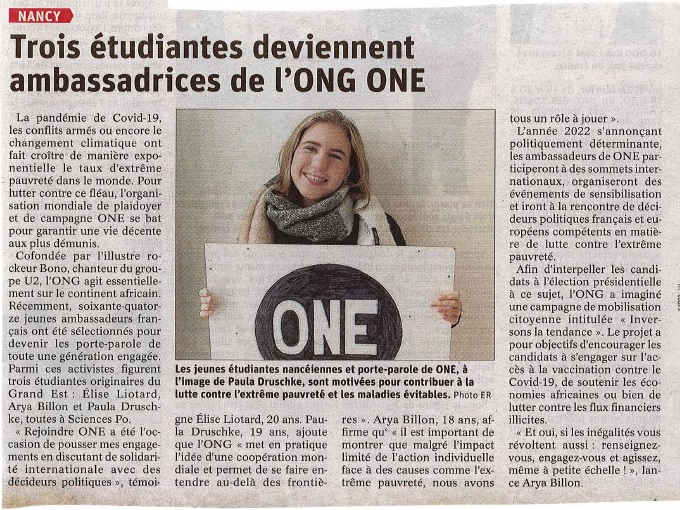 SCPO_Nancy's tweet photo. Trois étudiantes de Nancy mises à l'honneur pour leur engagement d'ambassadrices de l'ONG @ONE_Fr luttant contre l'extrême pauvreté. Bravo à elles ! https://t.co/0c4js2Ar7N