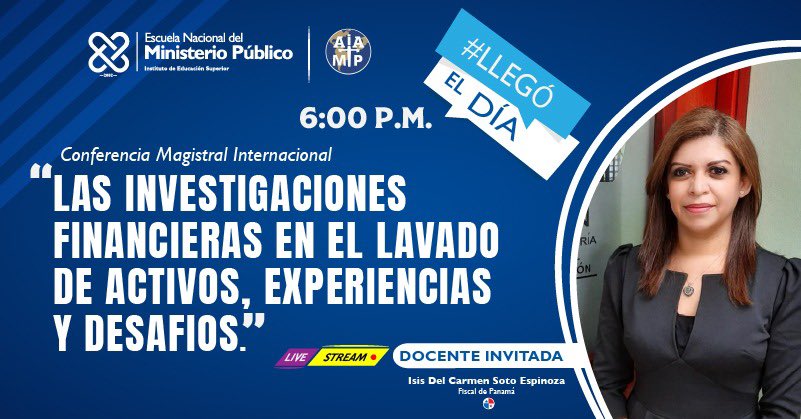 EscuelaMPRD's tweet photo. 🗣Llegó el día!!
No te pierdas hoy a las 6️⃣:00pm; en nuestra Conferencia Magistral con la fiscal Isis Del Carmen Soto, desde Panamá 🇵🇦, las investigaciones paralelas,objetivos y otros aspectos de interés. Entérate!
Accede aquí
https://t.co/Z1xbg8FUke y participa.
#ENMPvirtual https://t.co/Ewa4kFMCGQ