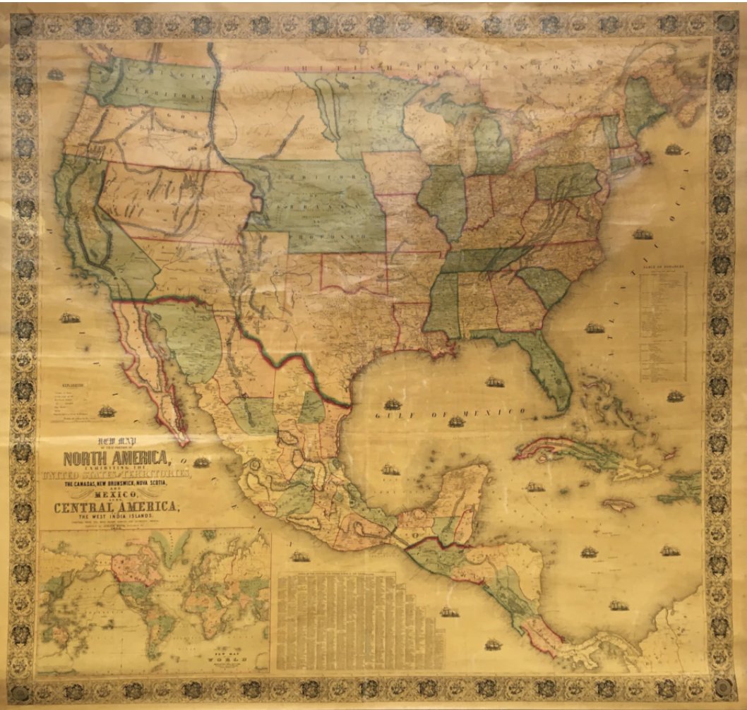 PhilaPrintShop's tweet image. Check out this impressive #map 🗺️- An unusual 1853 version of Monk’s map of North America, an early edition in a series of wall maps published between 1851 and 1863.  #historicmaps #mapcollecting #mapcollector #usmaps #philaprintshop