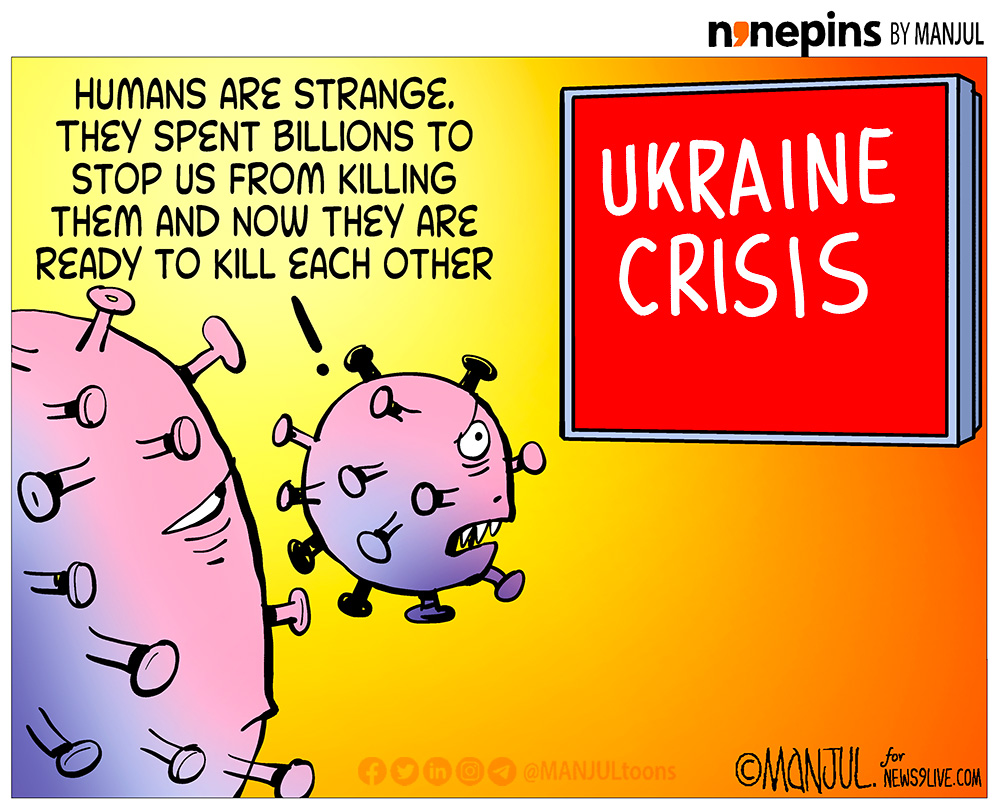 MANJULtoons's tweet photo. #Ukraine #UkraineRussiaCrisis #Coronavirus #COVID19 #pandemic  My #cartoon for @News9Tweets https://t.co/Ys9uwA3tqJ