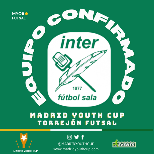 🌞🔜 ¡Nuevo evento 2022 de Fútbol Sala!

⚽️🏆 Madrid Youth Cup Torrejón Futsal

💚🟢 ¡INTER FUTSAL, PRIMER EQUIPO CONFIRMADO! 

📅✈️ 10-13 de Abril del 2022

💌📲 Más información en torneo@futbolinevents.com