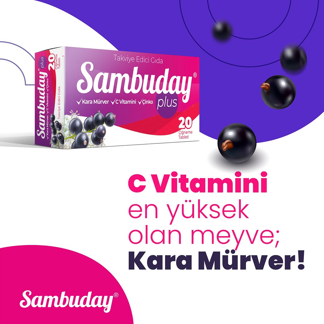 sambuday's tweet photo. Kara mürverin içeriği de yüksek miktarda C vitamini mevcuttur.
 
Günlük ihtiyaç duyulan C vitamini miktarı; yetişkin erkeklerde 90 mg, kadınlarda 75 mg'dır.
 
1 fincan(145g) kara mürver bu ihtiyacın yarısından fazlasını karşılamaktadır. 😎
 
#sambuday #sambudayplus #karamürver https://t.co/K1cq4VU7VT