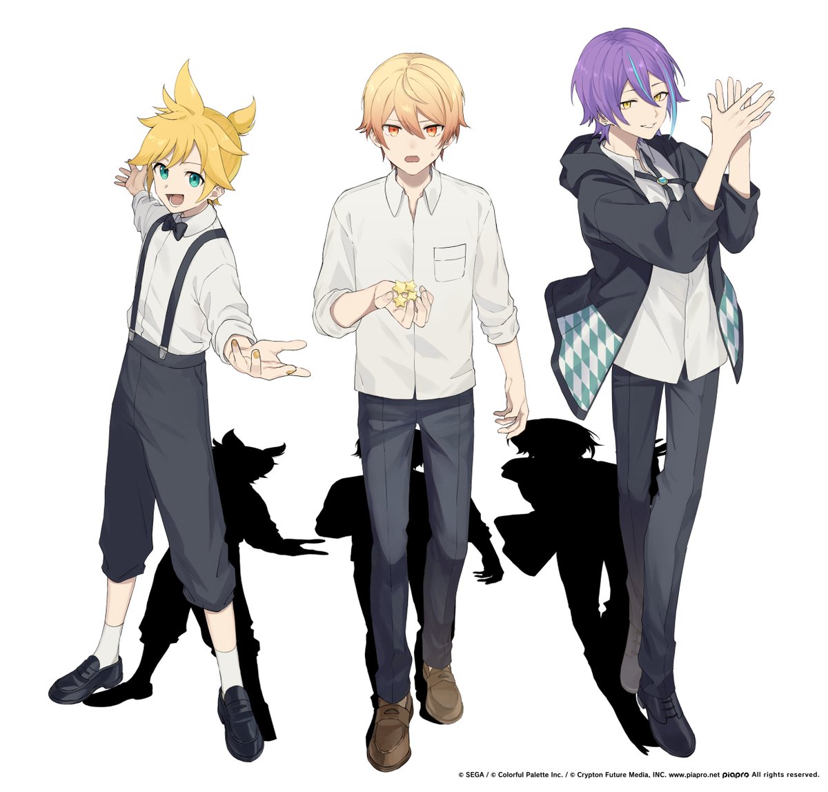 multiple boys purple hair blonde hair hat white shirt shirt male focus  illustration images