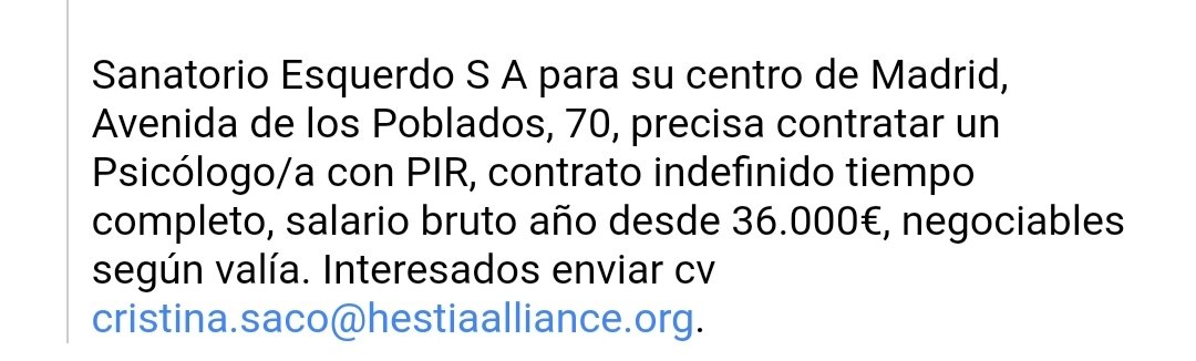 Aefdp_Psico's tweet photo. Buenos días, os dejamos por aquí una oferta de empleo que nos ha llegado a la asociación.

👇👇👇 https://t.co/lpxP7u81Vn