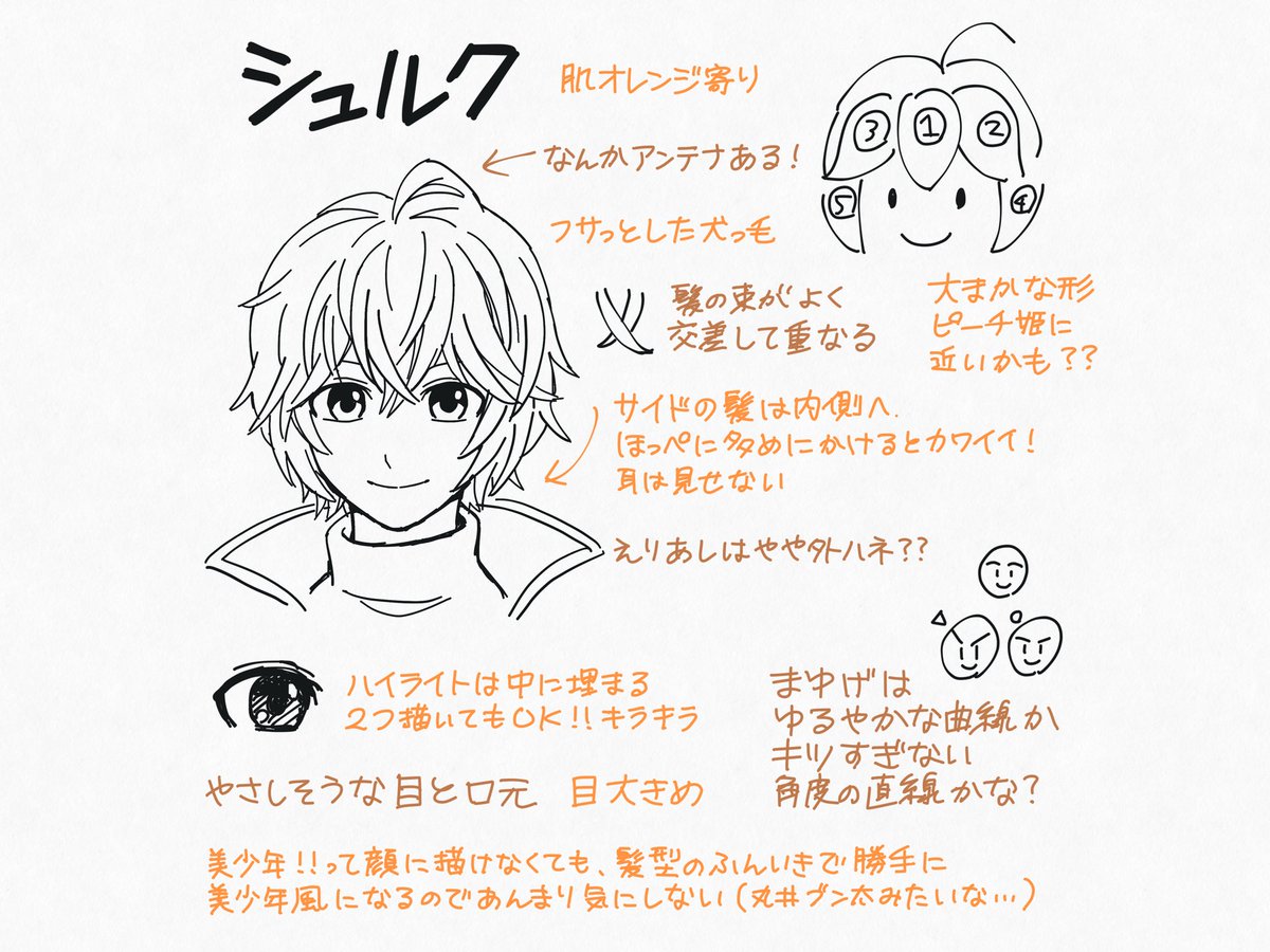 スマブラSPのハニーフェイス組(と私が勝手に呼んでいる)男子4人の顔と髪型の描き分けメモ(ルフレ♂、カムイ♂、シュルク、ジョーカー)(ムズイ!!😫!) 