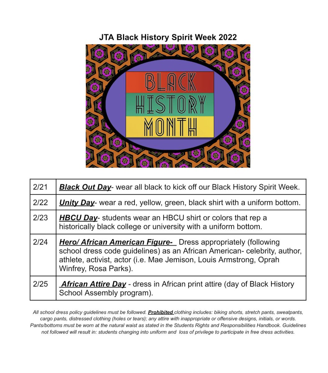 Black History Month Spirit Week   siap.ps/bd597c