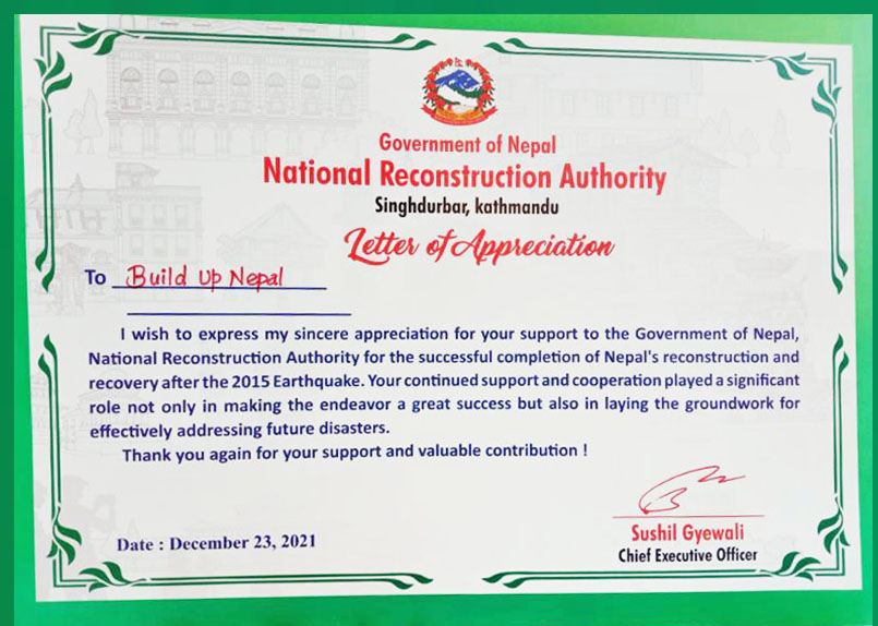 Thank you <a href="/NRANepal/">National Reconstruction Authority</a> for your recognition of our contribution to the Nepal reconstruction 🙏