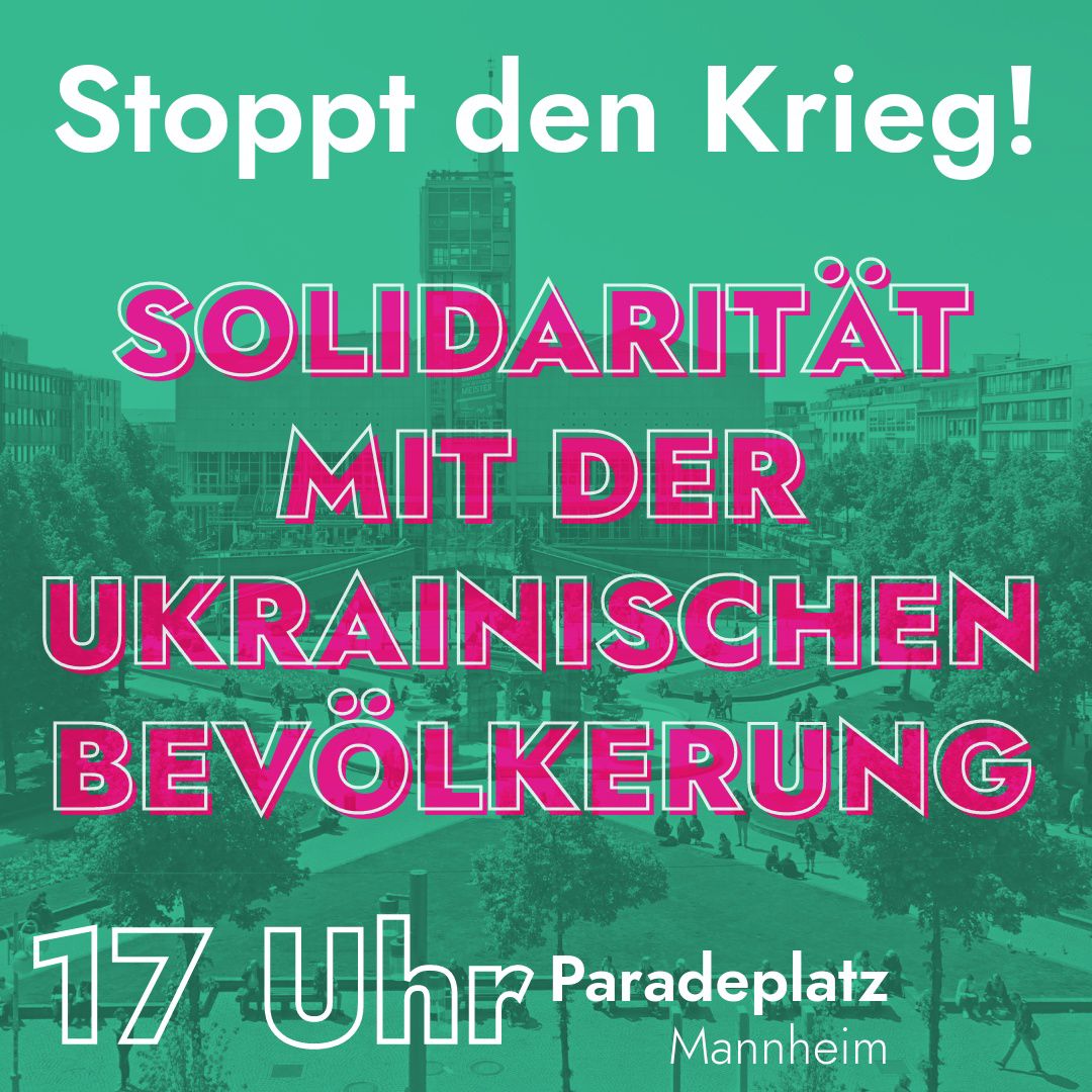 Kommt heute um 17 Uhr zur Kundgebung am Paradeplatz!
Für Solidarität mit der ukrainischen Bevölkerung, gegen Krieg in Europa.
