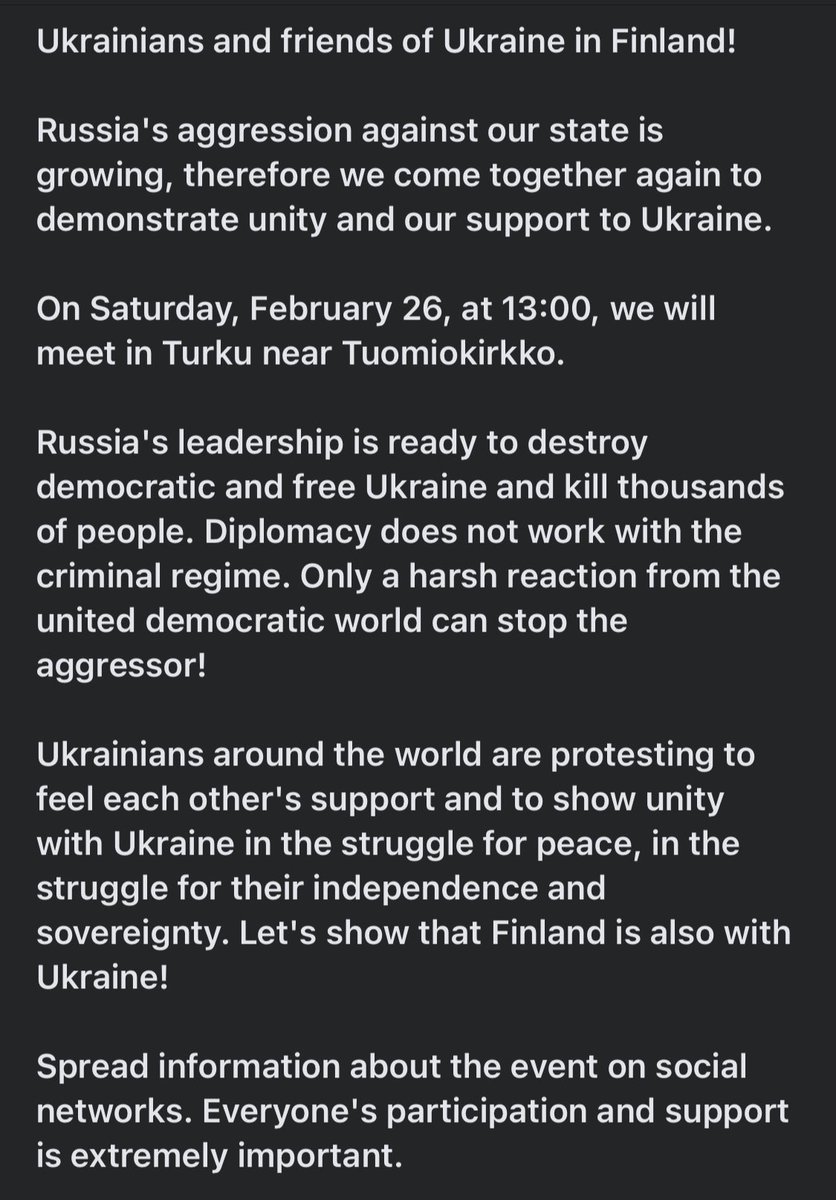 #Turku — PROTEST against war in #Ukraine🇺🇦 on Saturday 13.00➡️ , by the beautiful Turku Cathedral/ Turun Tuomiokirkko.

#Finland🇫🇮