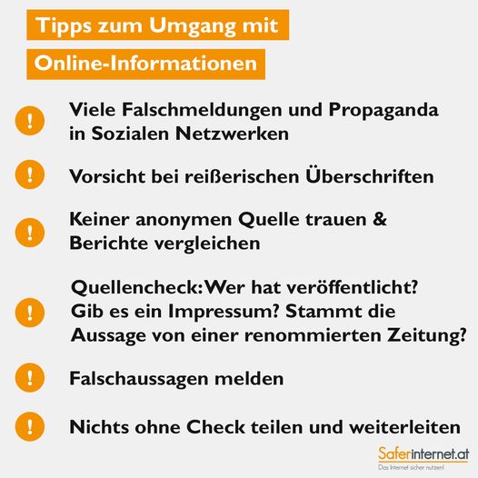 Minütlich gibt es neue Nachrichten rund um den Einmarsch russischer Truppen in der Ukraine. Gerade jetzt ist es wichtig, Nachrichten richtig einzuordnen. Hilfe dazu gibt diese Übersicht von <a href="/saferinternetat/">Saferinternet.at</a>