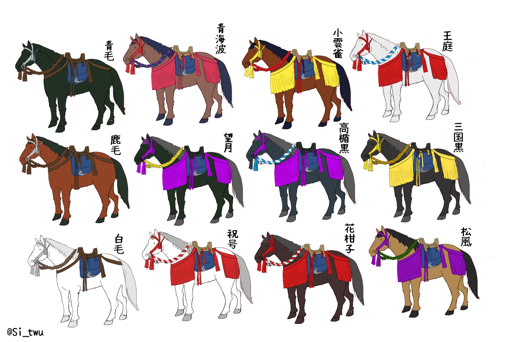 御西 B 12 18 居候 刀剣乱舞のお馬 よく馬を描くので自分用に早見表を作った T Co Smvt84bqdf Twitter