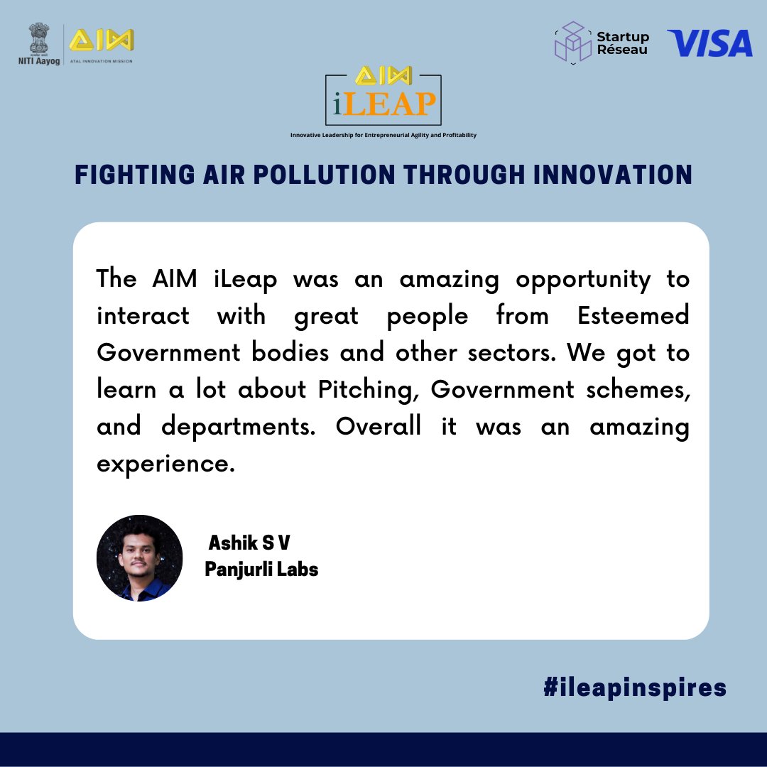 Atal Innovation Mission Official (@aimtoinnovate) on Twitter photo AIM brings to you a new series - #iLeapInspires, where we will share inspiring stories of selected #AIM_iLEAP startups from all editions.
Ashik SV from <a href="/PanjurliLabs/">Panjurli Labs</a> shares his experience of how AIM-iLeap helped their startup network with people from Govt. bodies & sectors. AIM brings to you a new series - #iLeapInspires, where we will share inspiring stories of selected #AIM_iLEAP startups from all editions.
Ashik SV from <a href="/PanjurliLabs/">Panjurli Labs</a> shares his experience of how AIM-iLeap helped their startup network with people from Govt. bodies & sectors.