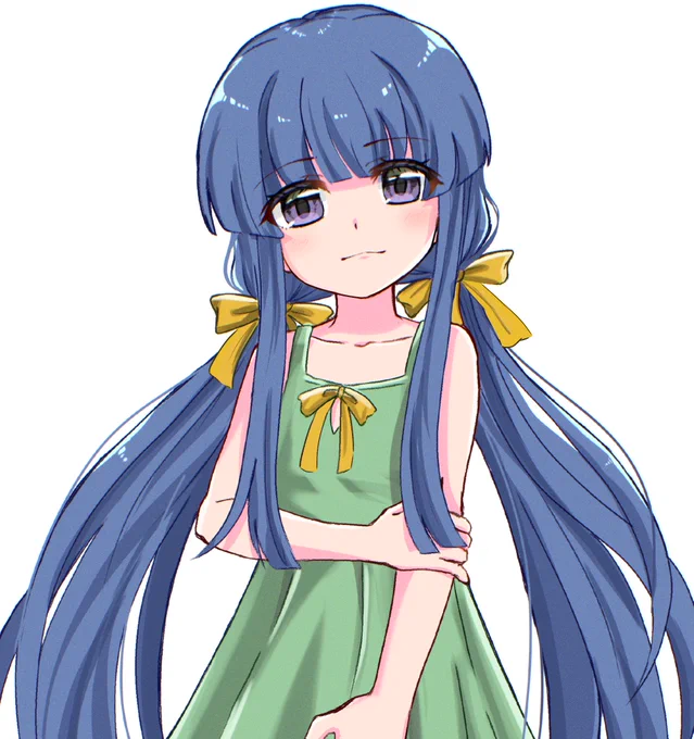 お題箱より「髪型を変えた梨花ちゃまが見たいです(お任せ)」ばっさり行こうと思ったけど低めのツインテで描いてみましたカントリースタイルって言うらしい。#ひぐらしのなく頃に 