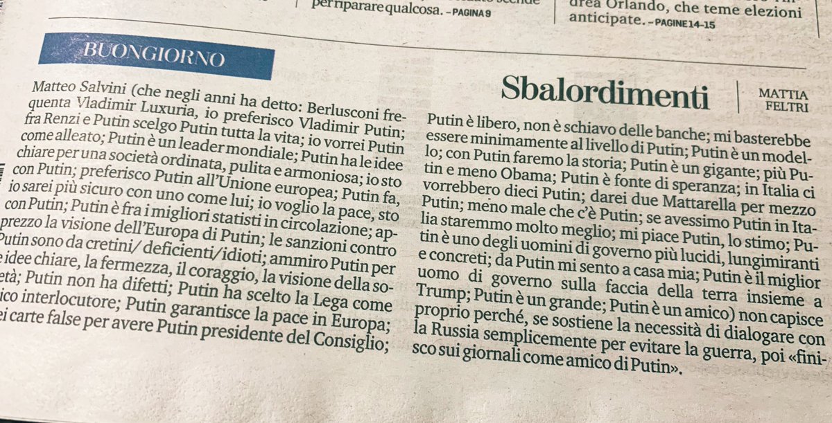 OGiannino's tweet photo. Grandissimo @mattiafeltri sulla macchietta Salvini-Putin https://t.co/mpE9MCXR7e