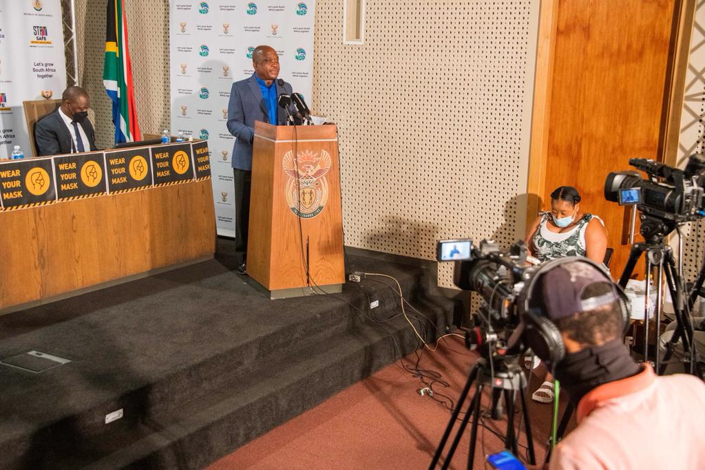 GovernmentZA's tweet photo. Following the delivery of the 2022 State of the Nation Address , the GCIS hosted a media briefing of the Social Protection, Community and Human Development Cluster led by Ministers of @HealthZA, Dr Joe Phaahla and @DBE_SA, Angie Motshekga  #PostSoNA #SONA2022 https://t.co/DYyS40vpjN