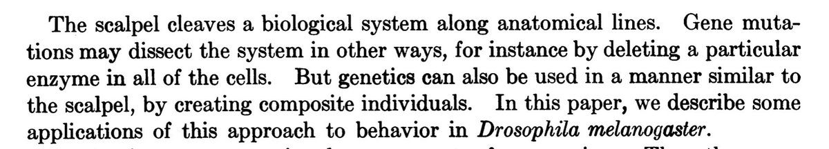 ‘Genetics can be used in a manner similar to a scalpel’

❤️ this intro to mosaic analysis in 1970 PNAS paper from Hotta &amp; Benzer
