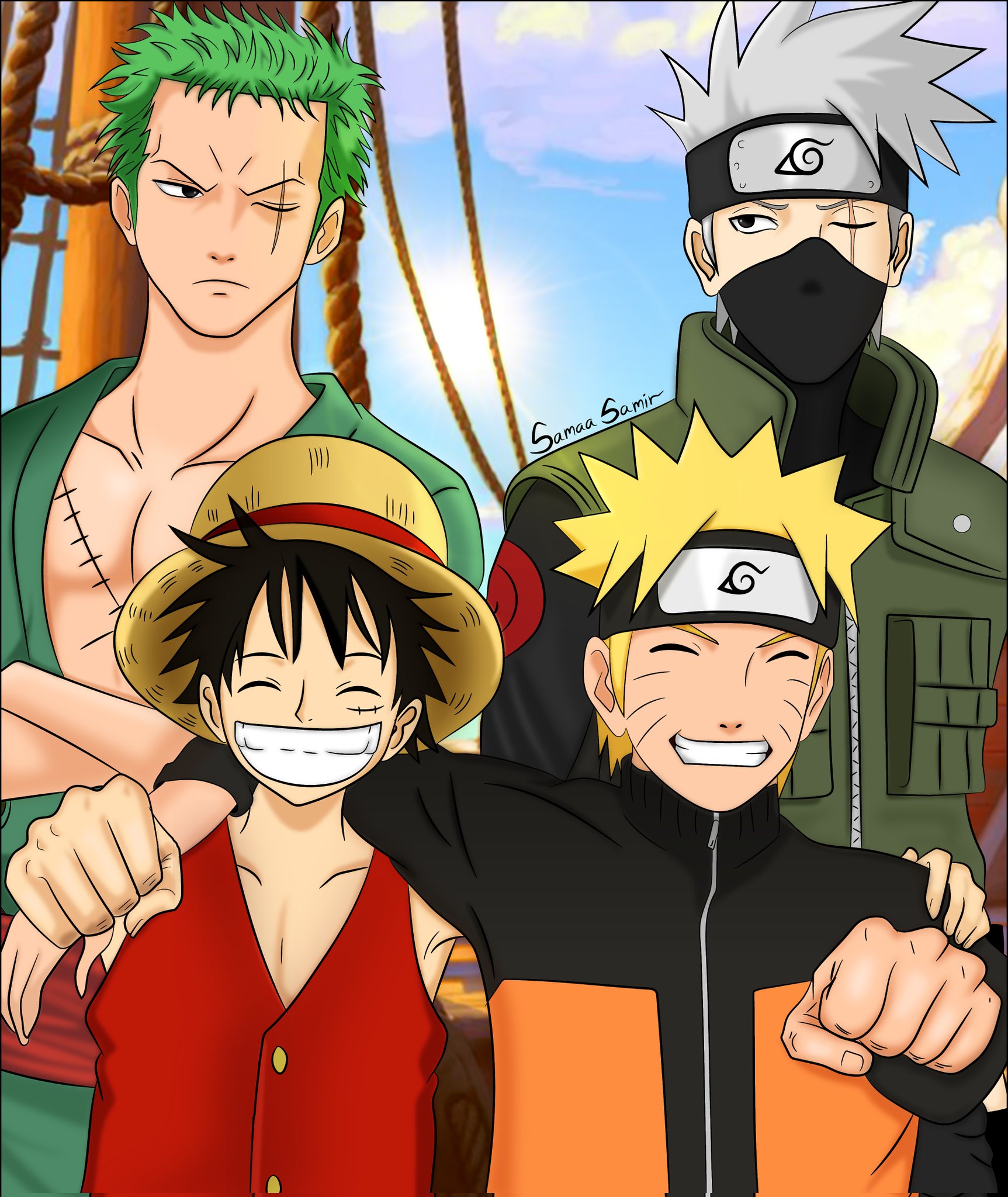 Samaa Samir on X: Naruto x One Piece ❤️ #NARUTO #ONEPIECE #luffy #Kakashi  #Zoro  / X