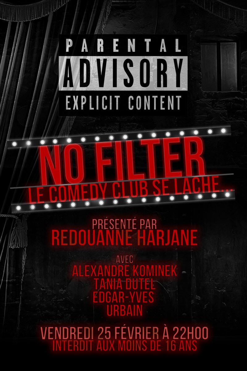 Demain soir, rendez-vous pour la No Filter avec <a href="/Red1Harjane/">Redouanne Harjane</a>, Tania Dutel, 
@KominekAlex, <a href="/EdgarYvesMonnou/">Edgar-Yves</a> et <a href="/urbain_bain/">Urbain</a> !