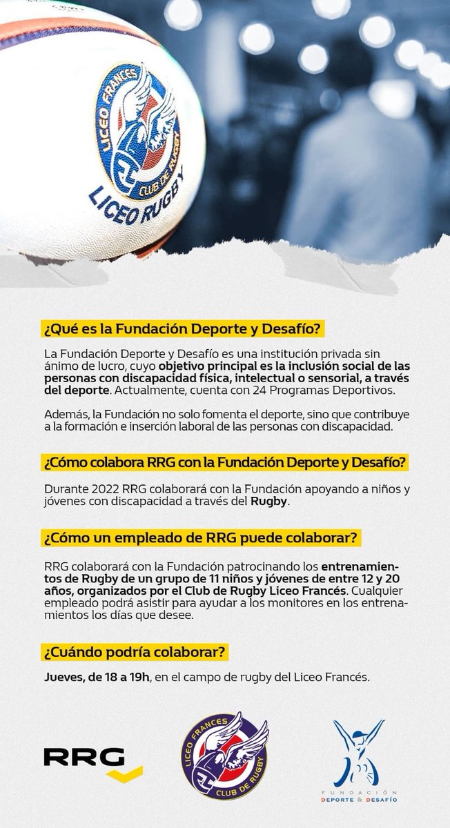 🏉Nos enorgullece anunciar que el Liceo retomará las actividades de rugby inclusivo.

Se podrá disfrutar de esta actividad todos los jueves de 18:00 a 19:00 en el Ramón Urtubi.

La actividad se hará en colaboración con nuestros amigos de <a href="/FundDyD/">Fundación Deporte y Desafío</a> y @renaultretailes

#AllezLycée