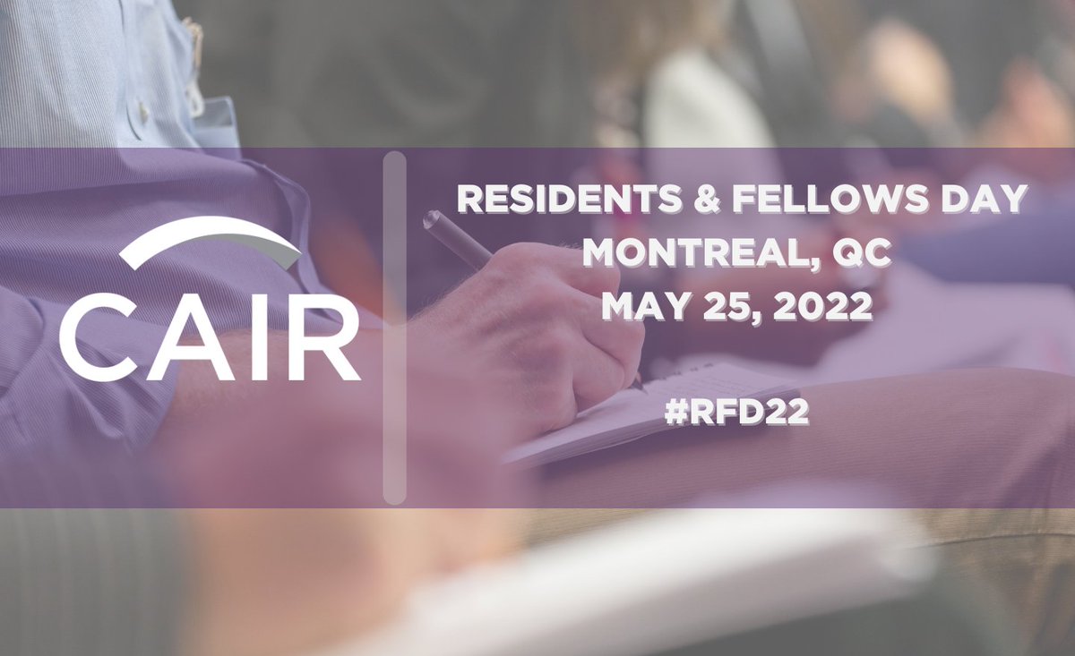 CAIRweb's tweet photo. Residents and Fellows Day (#FRD22) is back! May 25, 2022 - Hotel Bonaventure, Montreal. Call for submissions: https://t.co/4ngfGe9Ffk
#MedTwitter #CAIRRFS #MedEd #TwittIR #IRads https://t.co/8FRwIK4SFz