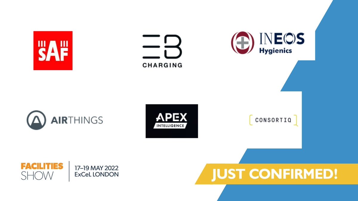 Facilities_Show's tweet photo. 📢New exhibitors on board!
We are delighted to welcome @SAFTehnika, #apexintelligence.eu, @airthings, @Consortiq_, @INEOSHygienics and @ebcharging - who will all be exhibiting at #FAC2022.
Join them in May - enquire about a stand now. https://t.co/bagXss0XHL https://t.co/NZ5aWSd44r