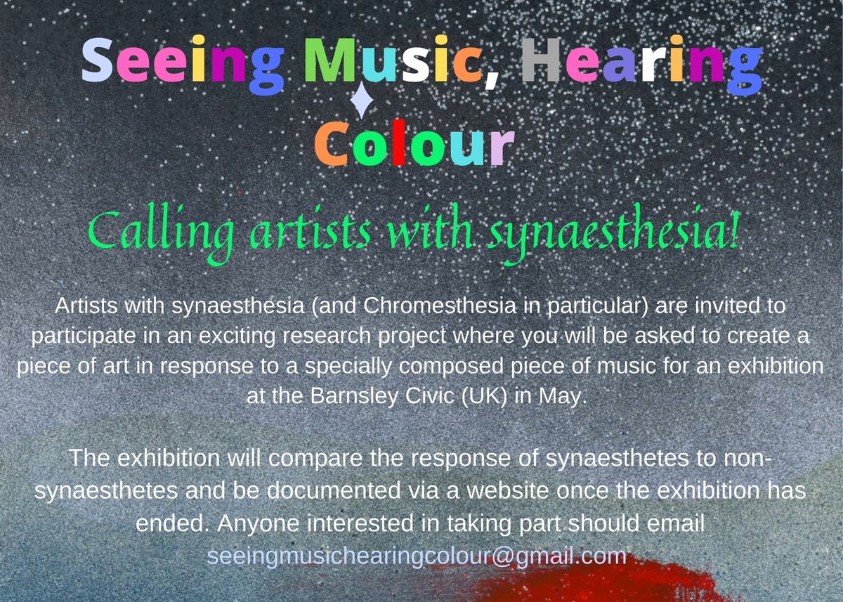 HelenMadden1's tweet image. Please share this post - a great opportunity for artists with synaesthesia to be involved in a project and exhibition!