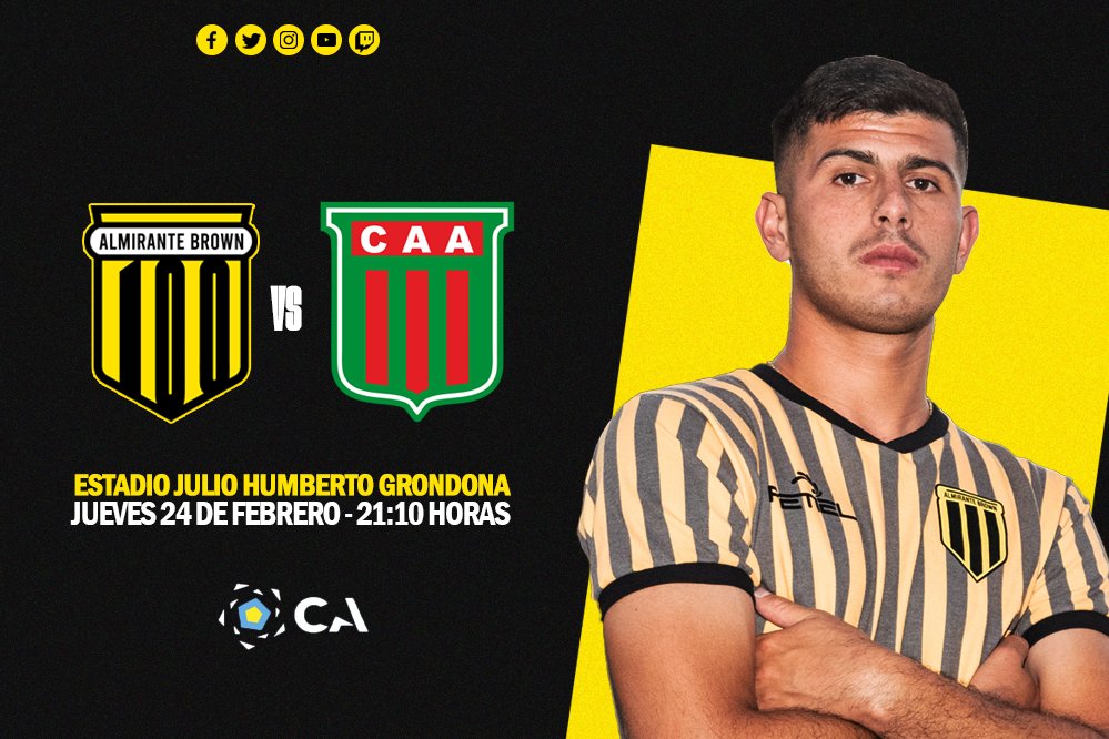 Club_AlteBrownE's tweet photo. Today plays Almirante Brown for the @Copa_Argentina!
π @Agropecuario_Of
π Arsenal
π 21:10 hours
π€ Diego Ceballos
π» @TyCSports
#οΈβ£ #LetsGoForEverything
π€π https://t.co/9EOeRPMzoA
