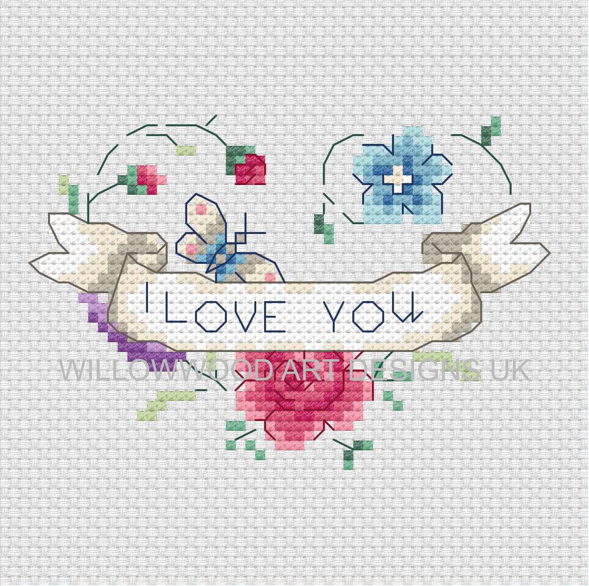 Ideal for Mothers Day Heart 'I Love You' Easy Cross Stitch Design, DMC, 18 Threads, 14/16 count, PDF Digital Download etsy.me/3h95hn0 #anniversary #bedroom #wall #homedecor #digitalcrossstitch #flowercrossstitch #heartcrossstitch #Mothersday