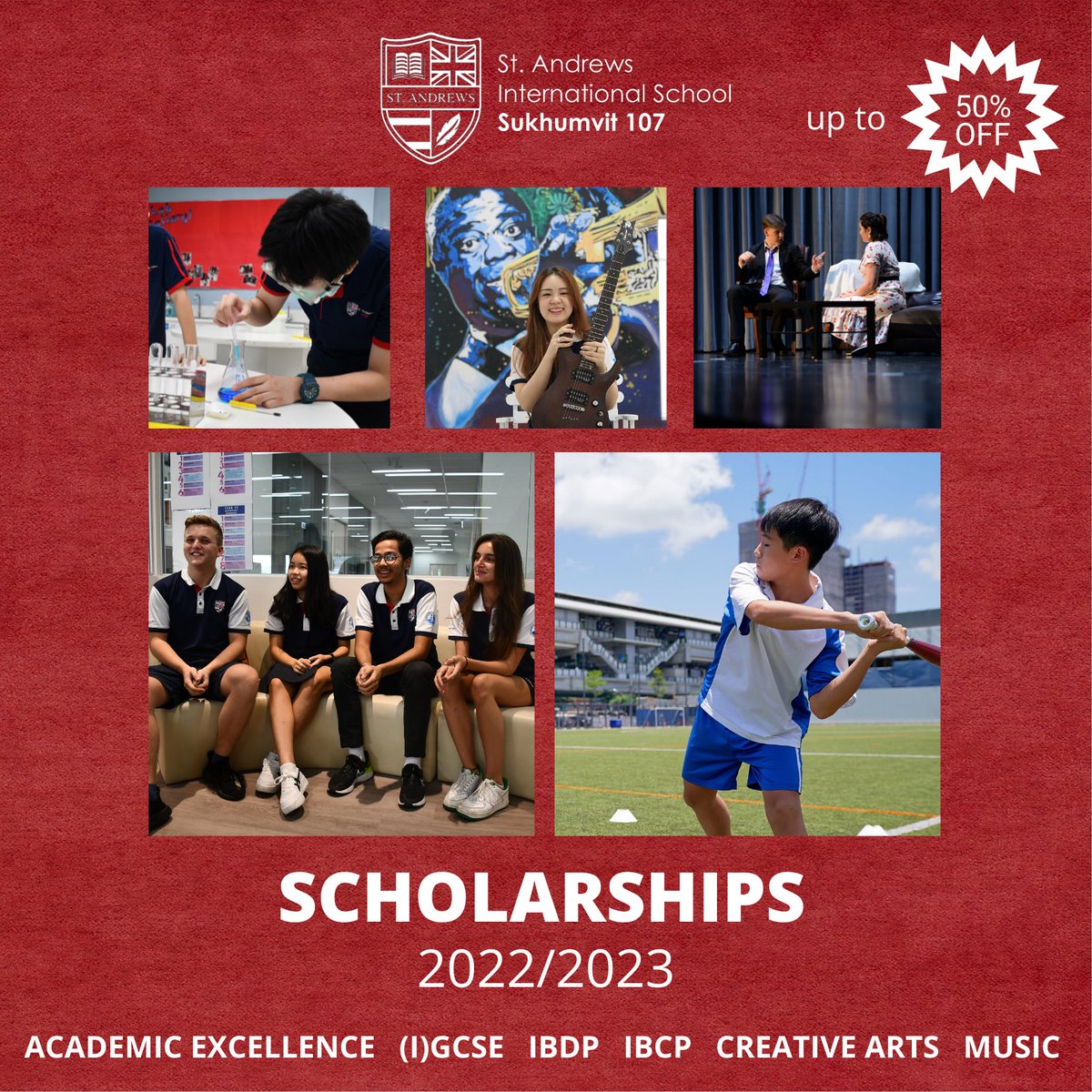 S107 is now offering scholarships of up to 50% - for more info click here: standrewssukhumvit.com/scholarships
Additionally we are holding a Secondary Open House on 19th of March, where you can meet our leadership team to scholarship opportunities, sign up: bit.ly/3sTMxNy
