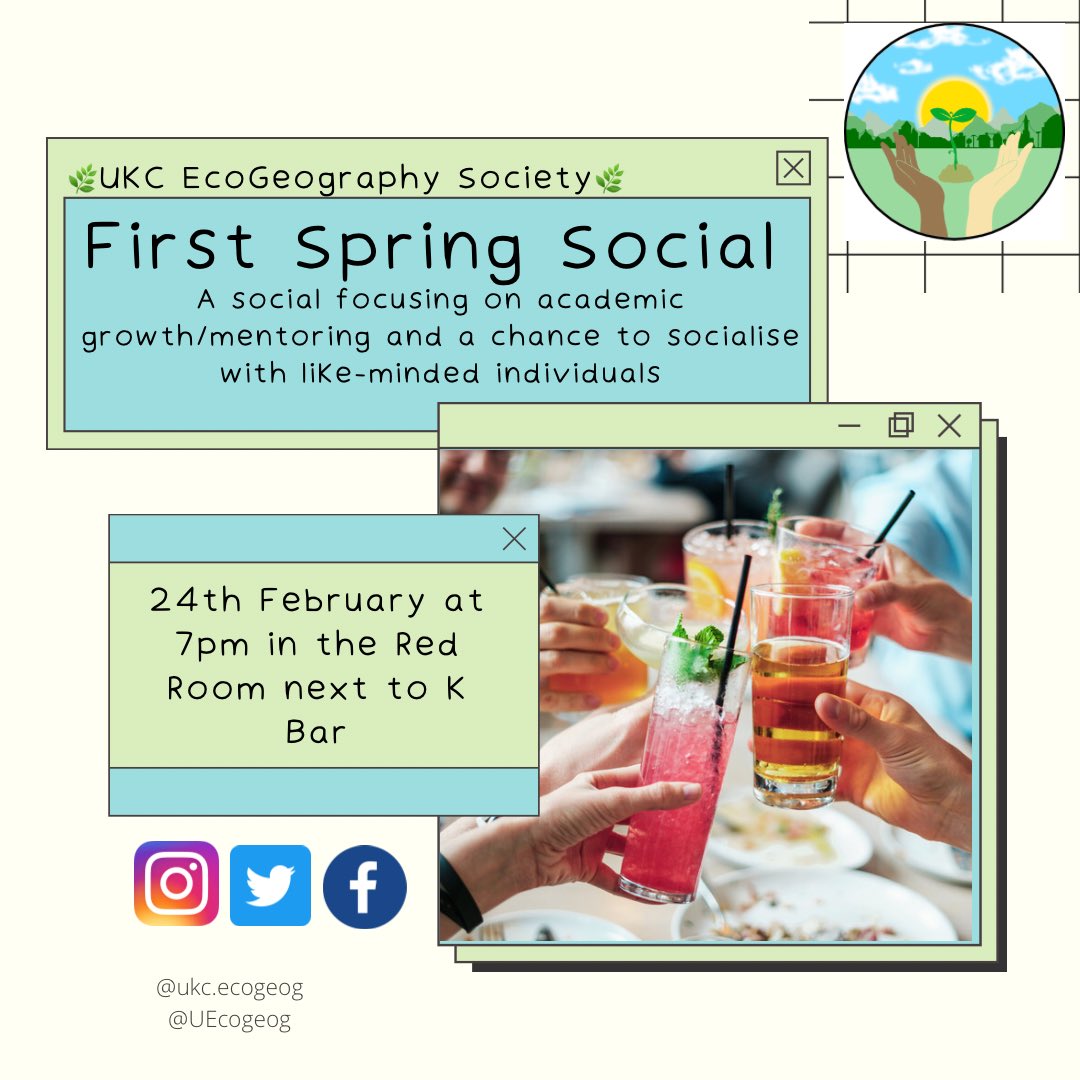 UEcogeog's tweet photo. Today’s the day! See you all in the Red Room at 7pm🥂 Don’t forget we’re still looking for new committee members for both this year and next, so come along or send us a message to show your interest #ecogeography @UniKentSAC @KentUnion @EmPoints https://t.co/GnGDThdU9q
