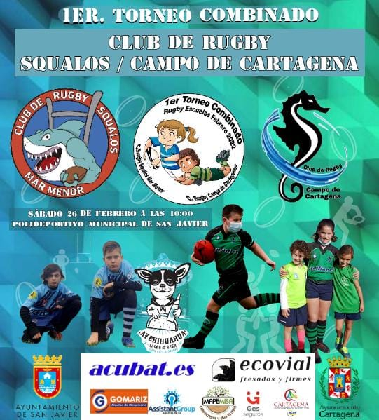 🐣 QUINTO TORNEO ESCUELAS #FERRMUR 2021-22 🏉

👦🏻👧🏼 Sub-6, 8, 10 y 12
📅 Sábado 26
🕙 10:00
🏟️ Polideportivo San Javier

🏰 Organizan <a href="/rugbysqualos/">Rugby Squalos</a> <a href="/RugbyCCartagena/">Rugby Campo De Cartagena</a>

🏆 Participan también <a href="/lastorresrugby/">Las Torres Club de Rugby</a> <a href="/XVRugbyMurcia/">XV Rugby Murcia</a> <a href="/RUGBYMURCIACURM/">Club U.Rugby Murcia</a> <a href="/TotanaRugby/">Club Rugby Totana</a> <a href="/RugbyCartagena/">Club Rugby U. Cartagena</a> <a href="/CDRugbyLaRaya/">Club Deportivo Rugby La Raya</a>