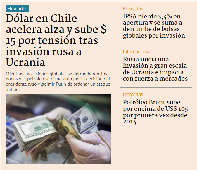 📰Encuentra la cobertura completa de movimiento de divisas, bolsa y petróleo por invasión rusa a Ucrania en DF.CL

💵Dólar: ow.ly/iuOj50I3gxs
📉IPSA: ow.ly/JOSM50I3gxt
⭕Mercados: ow.ly/T7Q850I3gxr
🛢️Petróleo: ow.ly/V6JI50I3gxv