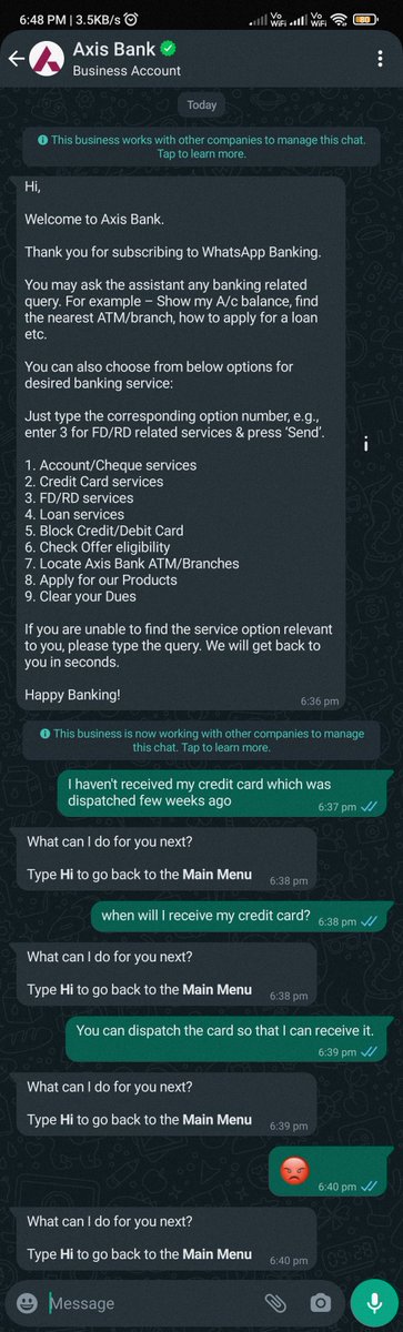 ankit_vrma's tweet photo. @AxisBank @AxisBankSupport I am unable to contact with you since days. Neither I am able to connect with my RM. Need help urgently. https://t.co/LP3Jcs0oNc
