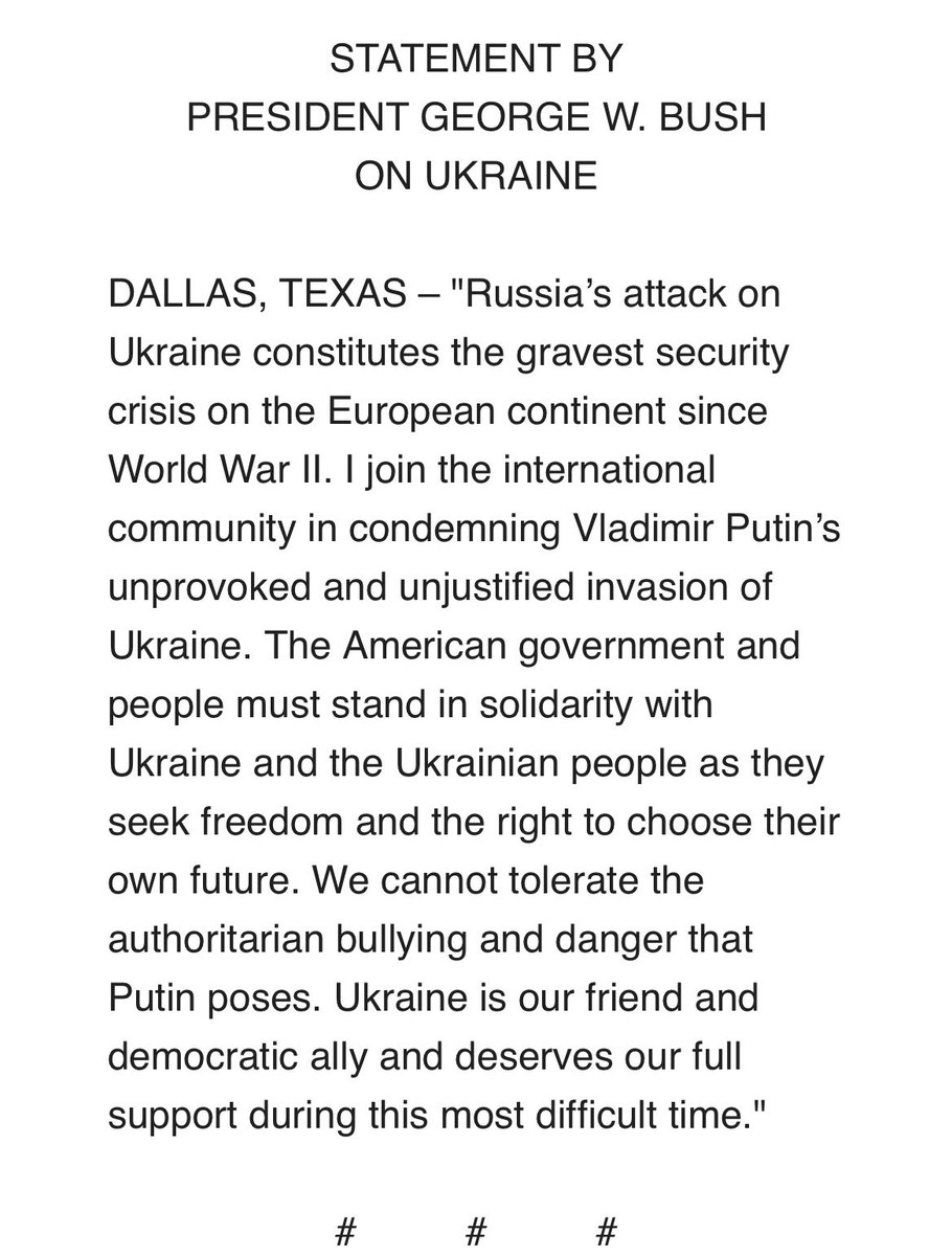 Former President George W Bush condemns Russia’s attack: